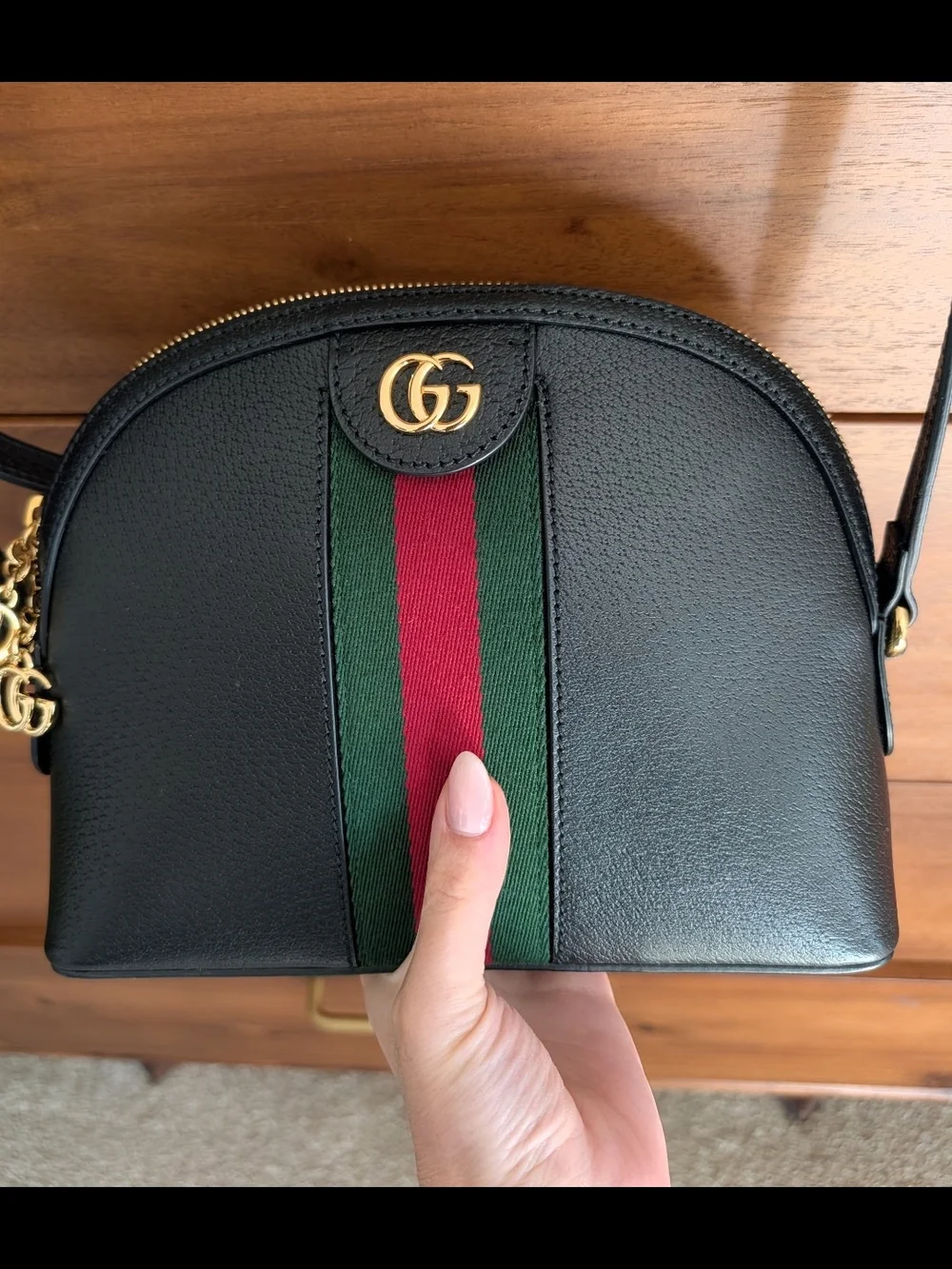 Gucci Black Leather Crossbody with Green and Red Web Stripe